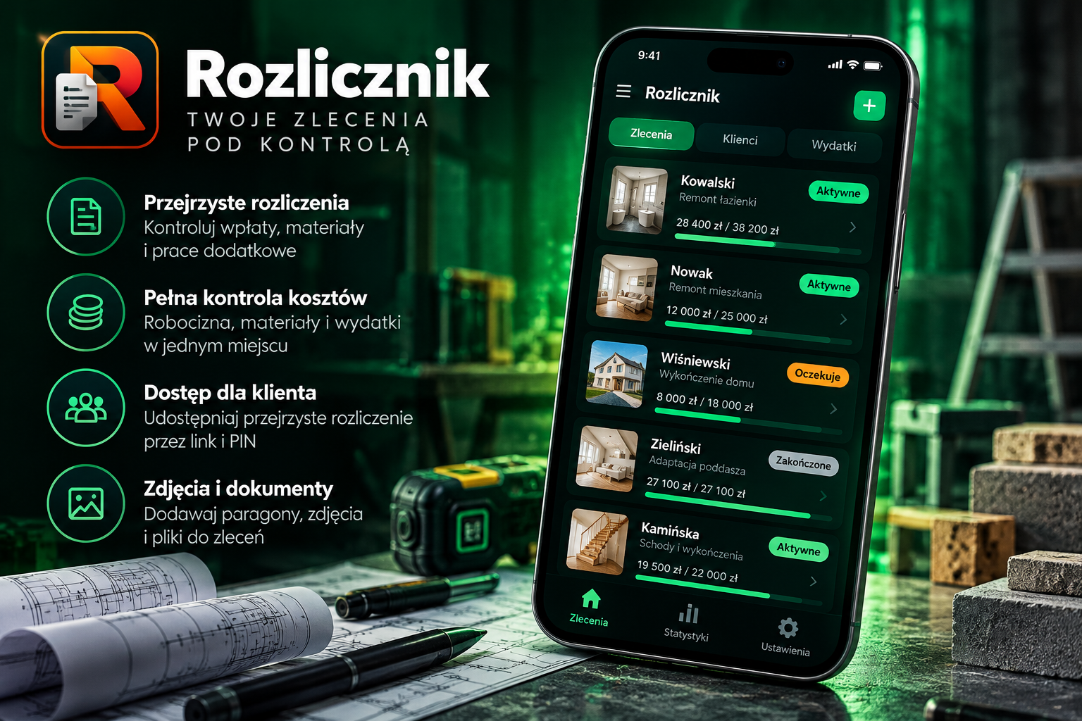 Rozlicznik — lista zleceń remontowych i budowlanych