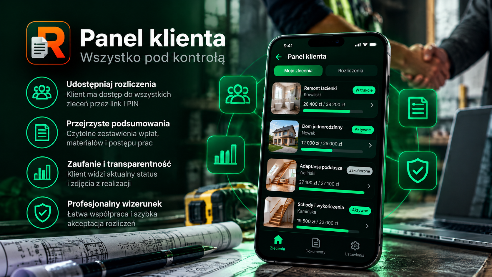 Rozlicznik — panel klienta z podglądem rozliczenia
